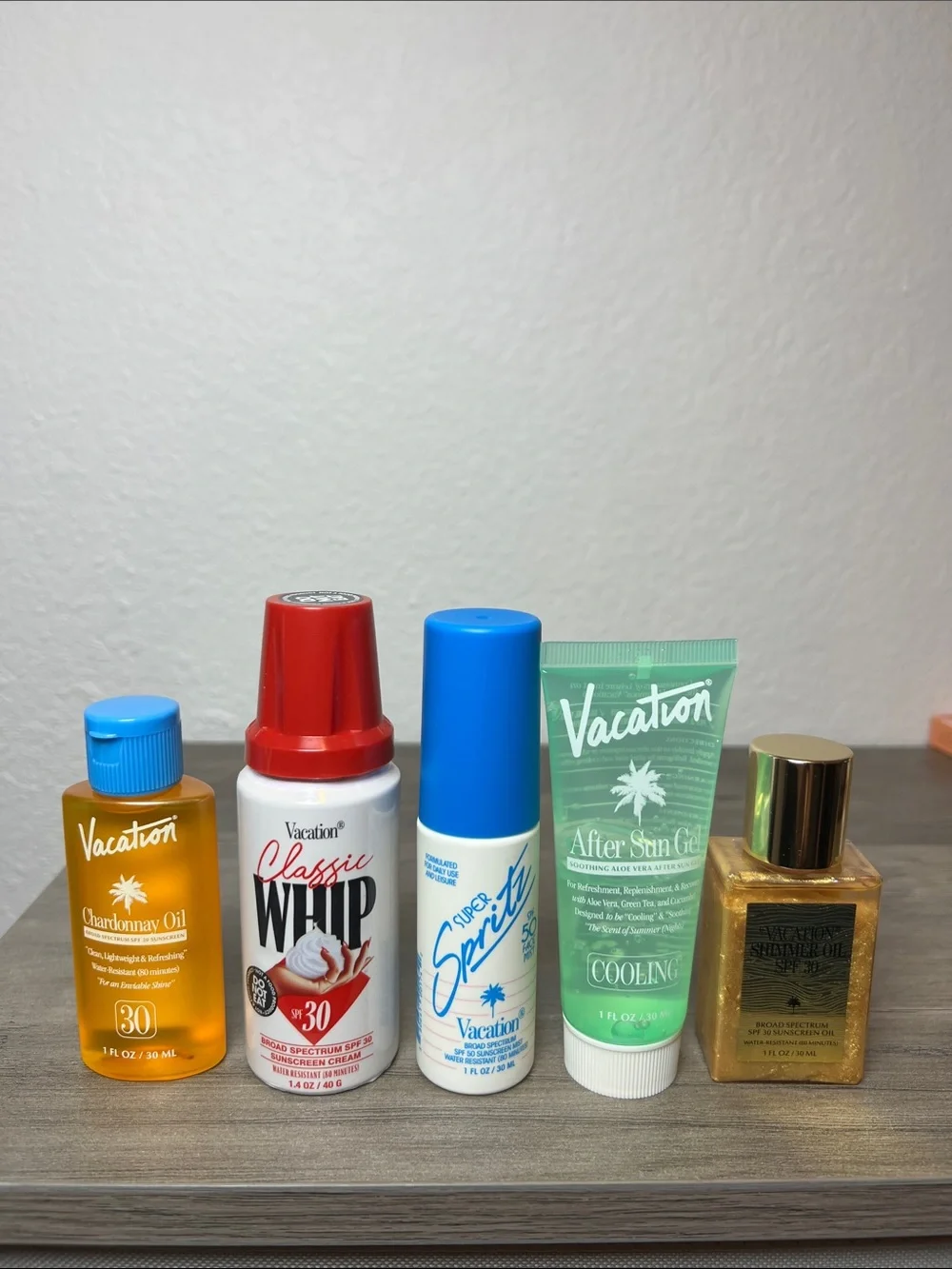 Vacation Sunscreen, Shimmer Oil, Chardonnay Oil, After Sun Gel Bundle